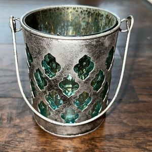 Candle holder. Turquoise mirror with stainless metal